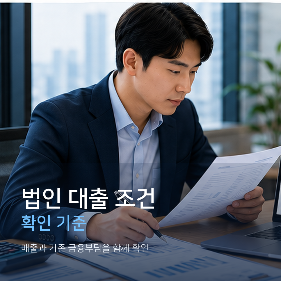 법인 대표가 매출과 기존 대출잔액 보증잔액 월 상환액을 확인하는 모습