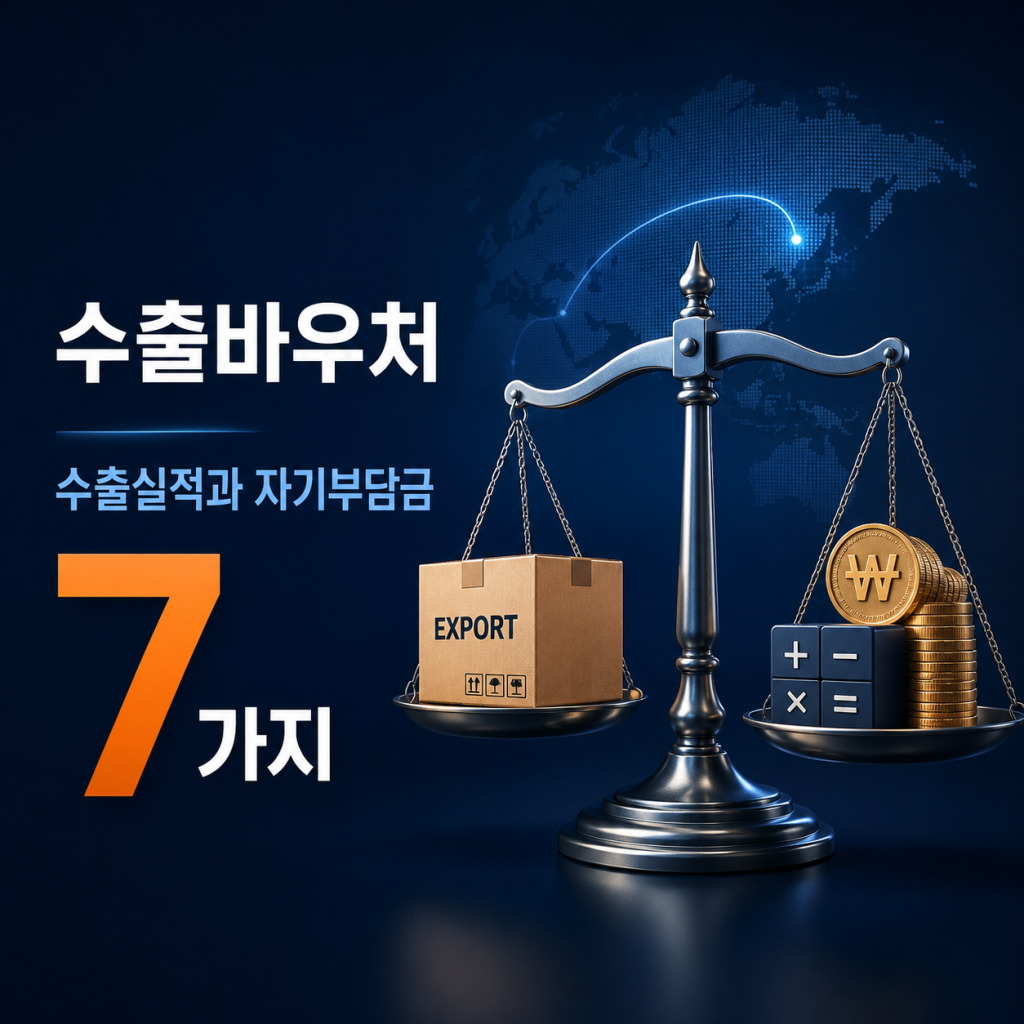 수출바우처 신청 전 수출실적과 기업 자기부담금 및 현금흐름을 비교하는 이미지