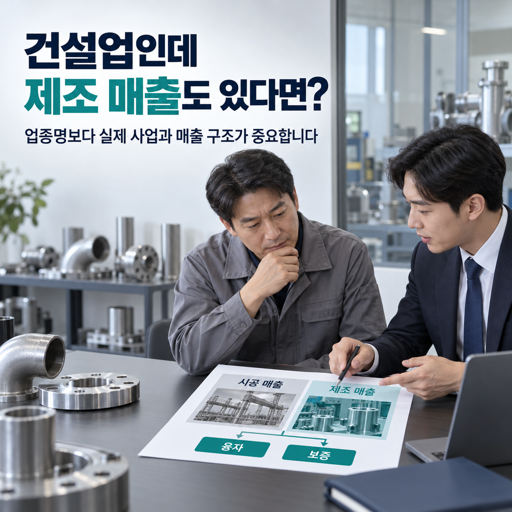 건설업 정책자금 심사를 위해 시공 매출과 제조 매출을 구분하는 기업 상담