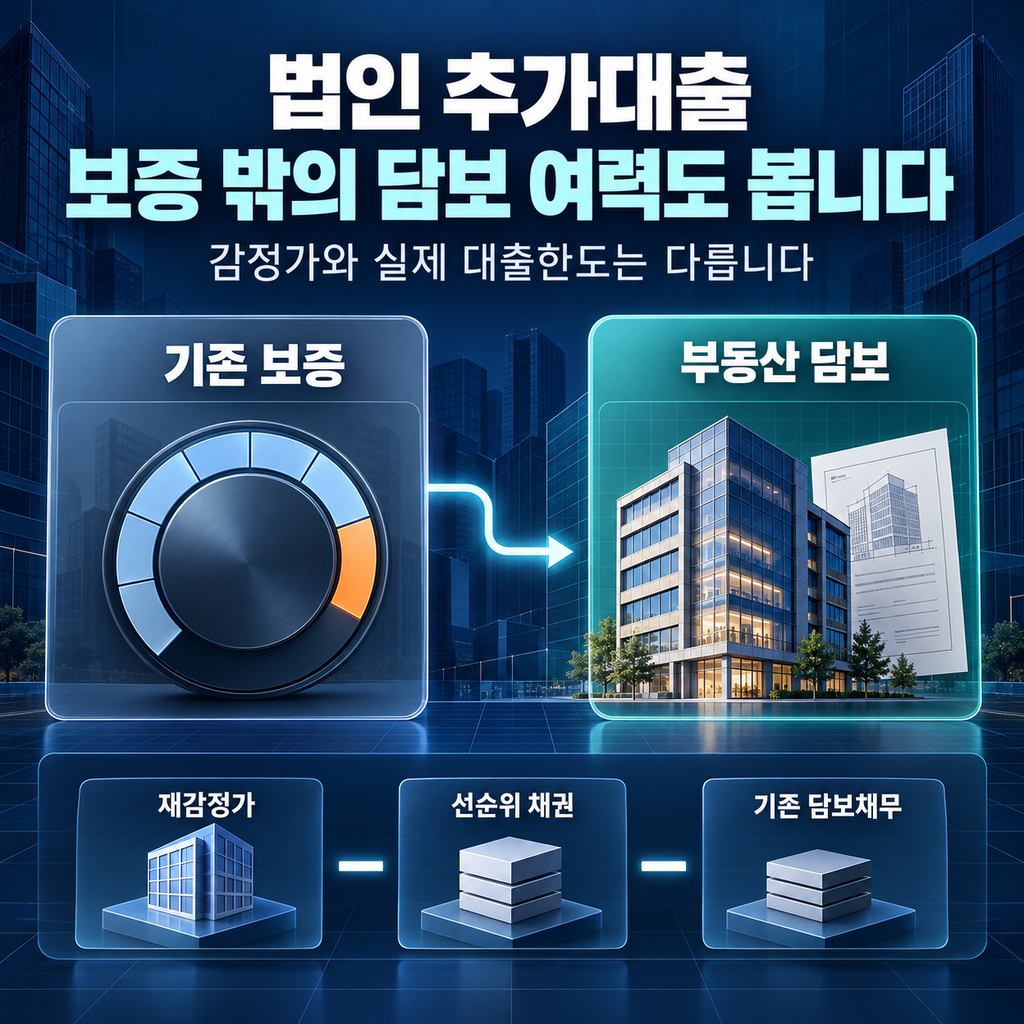 법인 추가대출을 위해 기존 보증과 부동산 재감정 담보 여력을 검토한 사례